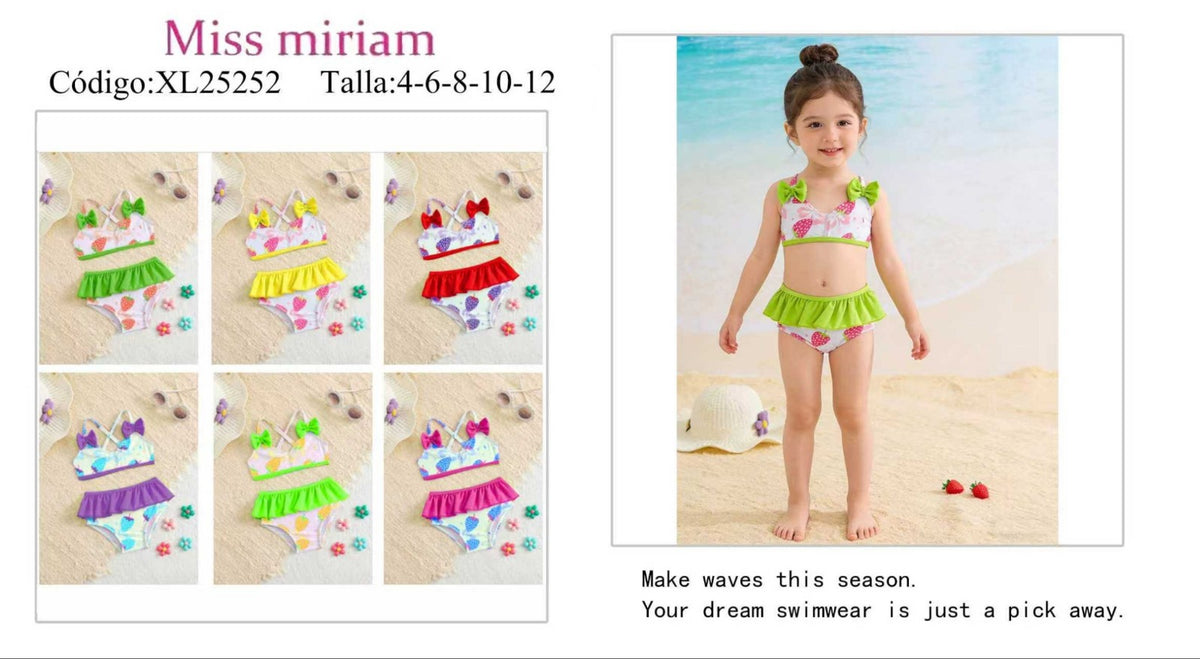 Traje de baño de dos piezas para niña con estampado de fresas-XL25252