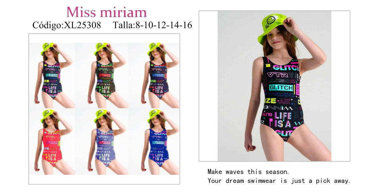 Traje de baño de niña con estampado gráfico-XL25308