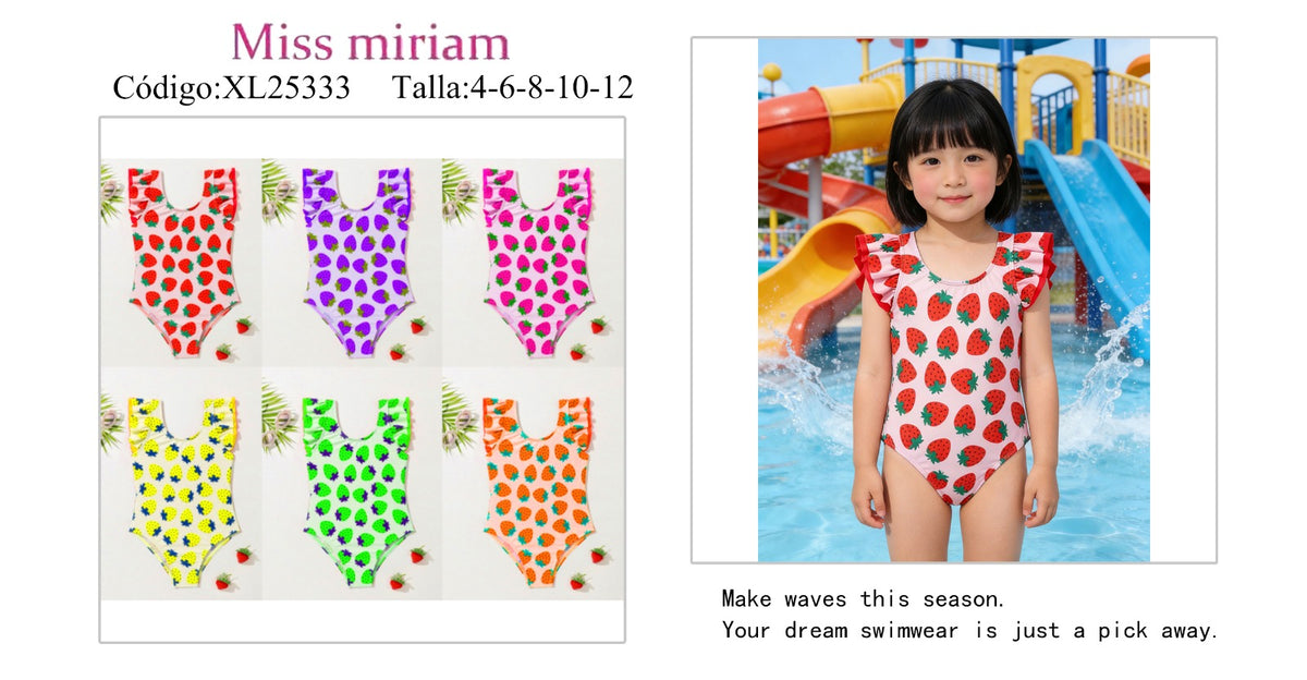 Traje de baño de una pieza para niña con estampado de fresas-XL25333