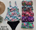 Traje de baño tankini de dos piezas con estampado tropical-XL019