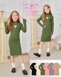 Vestido acanalado de manga larga con aplique de corazón para niña-DG033G