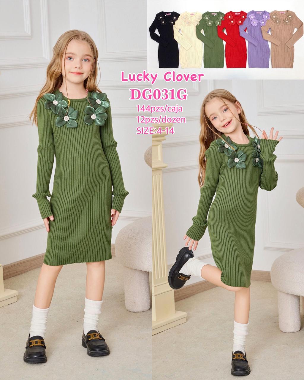 Vestido de Punto Acanalado con Adornos Florales para Niña-DG031G