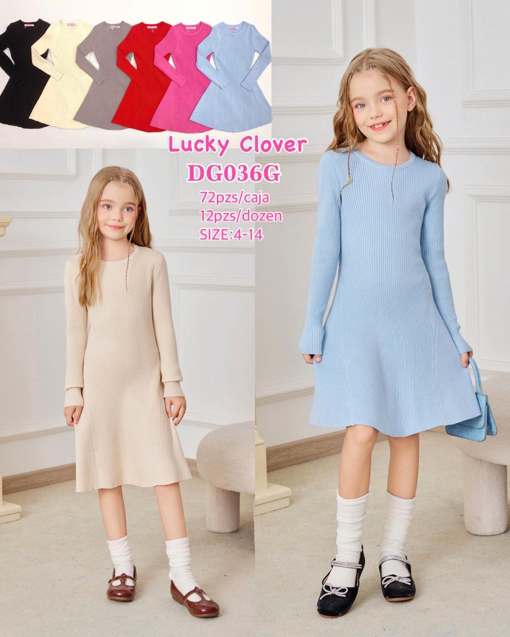 Vestido de Punto Acanalado de Manga Larga para Niña-DG036G