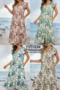 Vestido largo de playa con estampado de hojas-YS1133