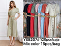Vestido midi abotonado con cuello en V y cinturón-YS8207
